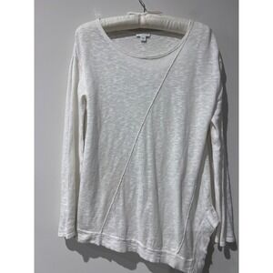 Pure Jill Linen Blend Women's White‎ Long Sleeve Knit Asymmetrical Hem Top XS